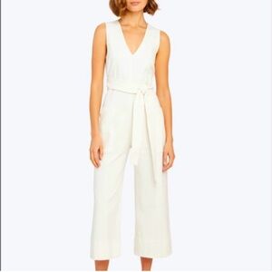 Shinestar V Neck Wrap Tie Sleeveless Cream Jumpsuit